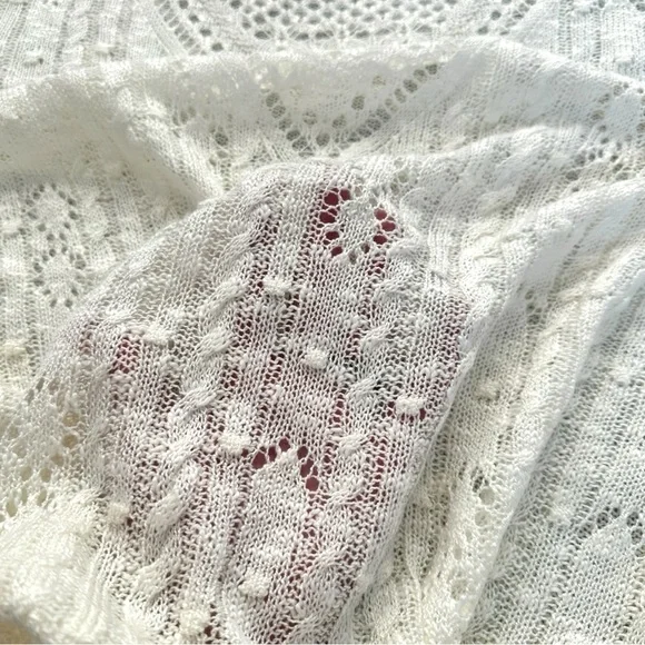 Cream Soft Sheer Cable Knit Sweater - Picture 7 of 14